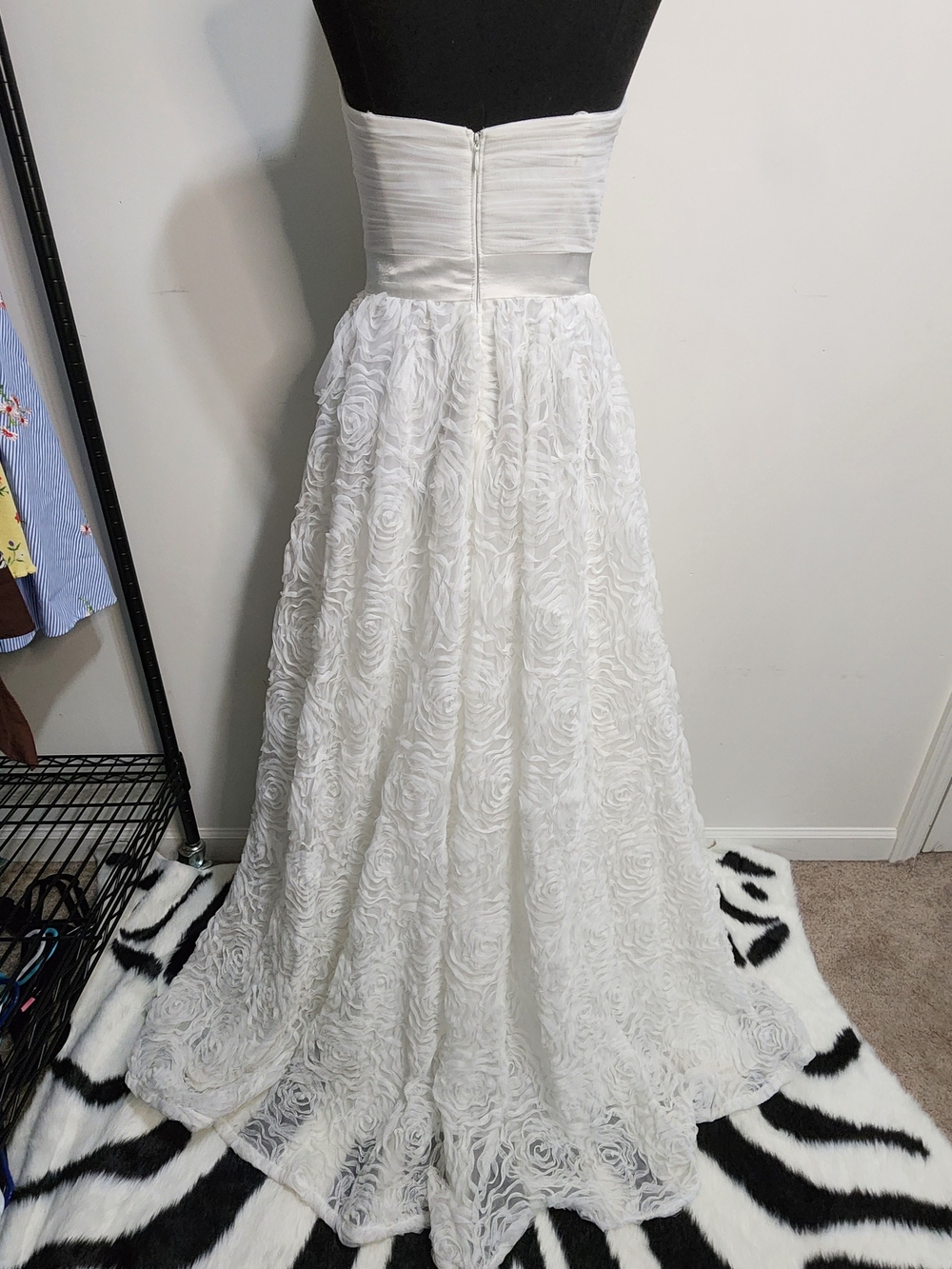 Adrianna Papell White Strapless Rosette Ball Gown with Jeweled Belt - Picture 4 of 10